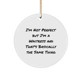 Waitress Humor Gifts from Friends and Family - I'm Not Perfect But I'm A Waitress And That's Basically The Same Thing, Circle Ornament, Christmas Unique Treasures - Image 1